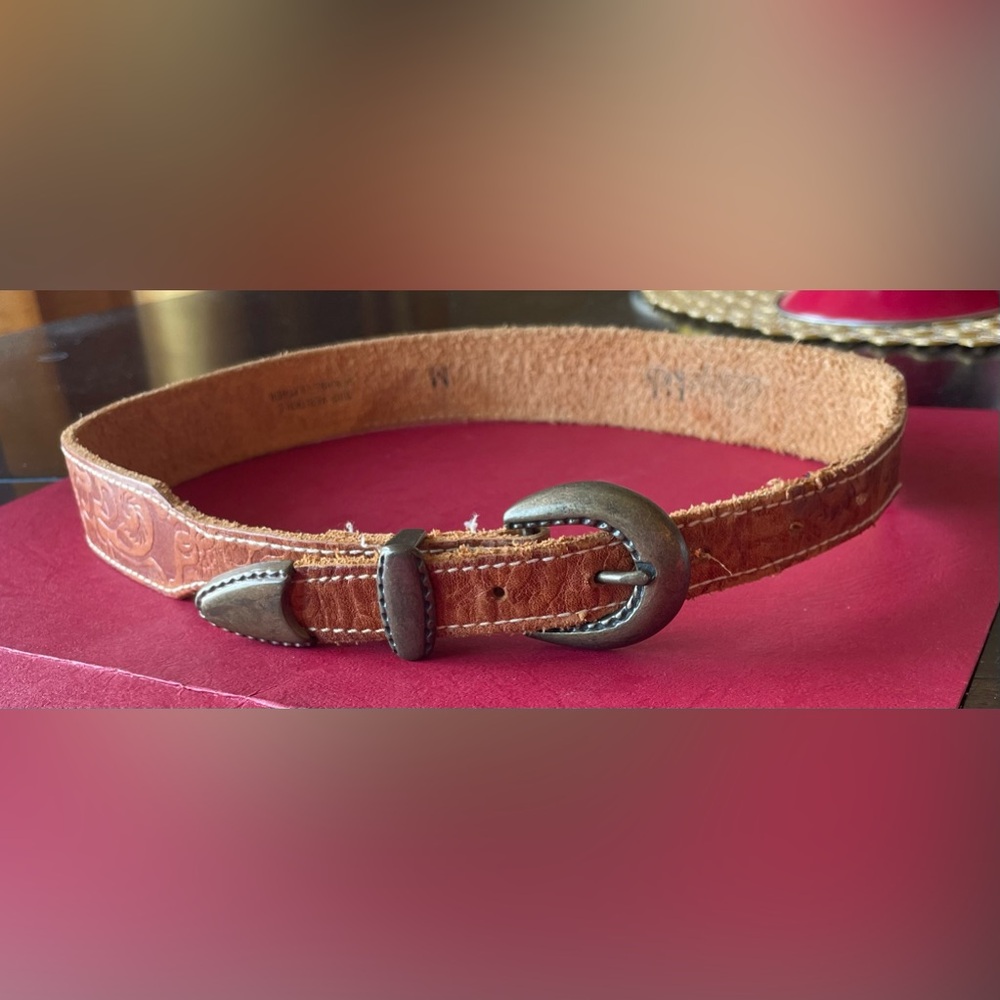 Vintage Western Brown Leather Belt with Silver Buckle